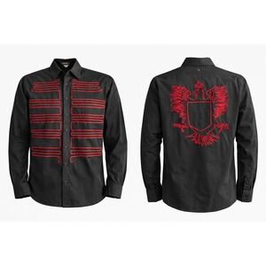 Roar Gothic Military Embroidered Eagle Shirt Mens Large Y2K Emo Punk‎ Black